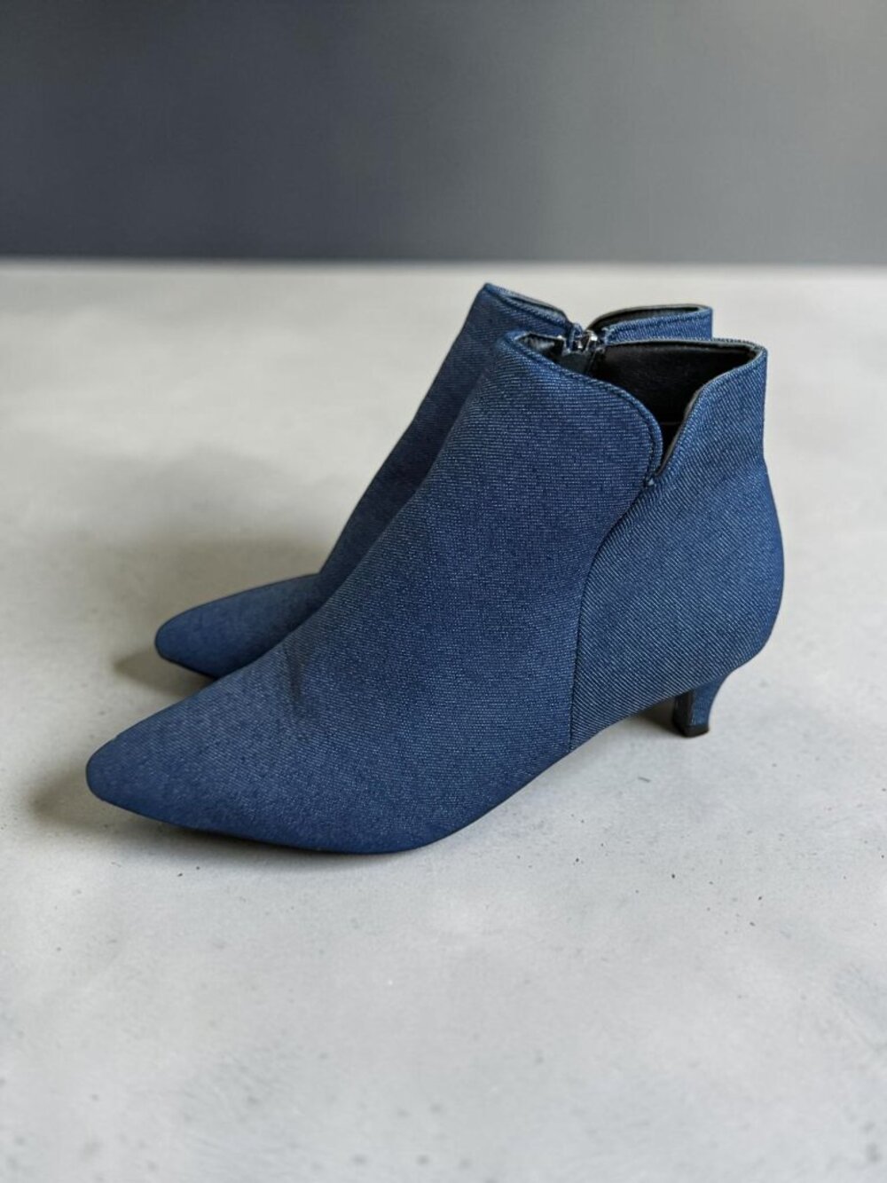 BLUE Denim Ankle Kitten Heels Boots Booties Size 42 / 11